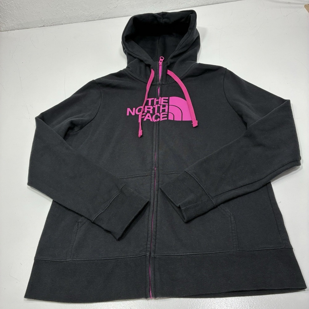 The North Face Women's Size‎ L Full Zip Hoodie Black/Pink Print Sweatshirt